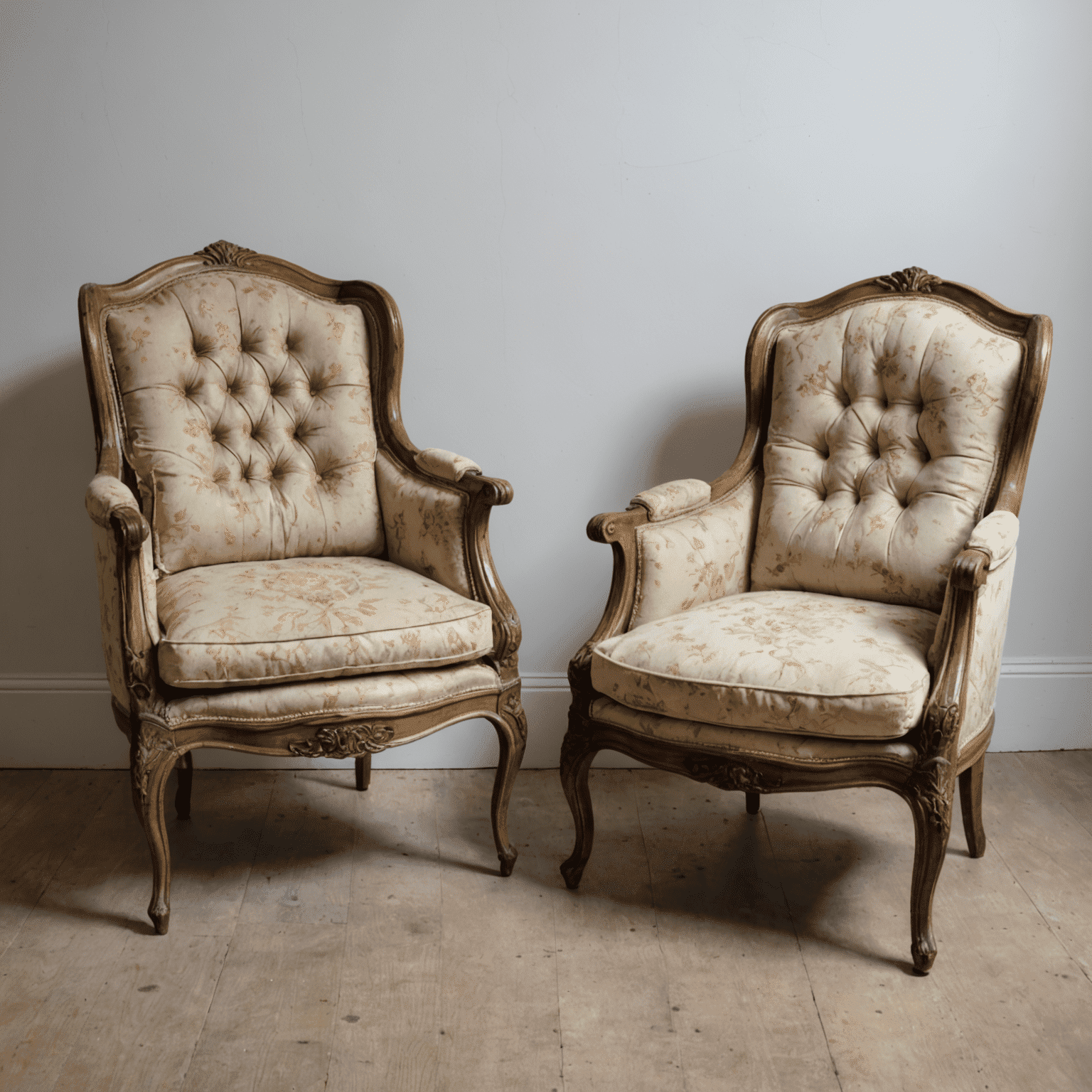 Split image showing a worn-out chair on one side and its beautifully reupholstered version on the other